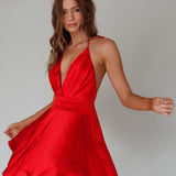 Bella Notte Plunging A-Line Mini Dress Cherry