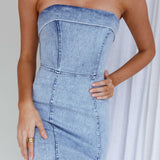 Press Play Strapless Mini Dress Denim Blue