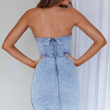 Press Play Strapless Mini Dress Denim Blue