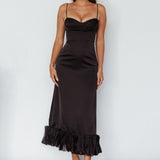 Buona Sera Hem Decoration Midi Dress Black