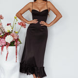 Buona Sera Hem Decoration Midi Dress Black