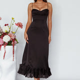 Buona Sera Hem Decoration Midi Dress Black