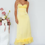 Buona Sera Hem Decoration Midi Dress Lemon