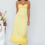 Buona Sera Hem Decoration Midi Dress Lemon