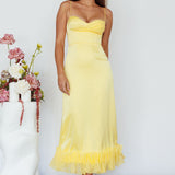 Buona Sera Hem Decoration Midi Dress Lemon