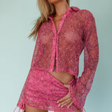Lexi Long Sleeve Button Top Barbie Pink