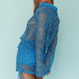 Lexi Long Sleeve Button Top Cerulean