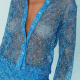 Lexi Long Sleeve Button Top Cerulean