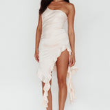 After Party One Shoulder Ruffle Mini Dress Champagne