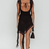 After Party Sleeveless Ruffle Trim Mini Dress Black