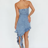 After Party Ruffle Trim Mini Dress Denim Blue