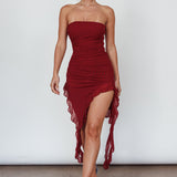 After Party Ruffle Trim Mini Dress Sangria