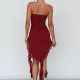 After Party Ruffle Trim Mini Dress Sangria
