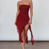After Party Ruffle Trim Mini Dress Sangria