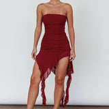 After Party Ruffle Trim Mini Dress Sangria