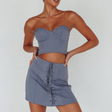 Ventura Lace-Up Skirt Suit Grey