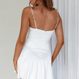 Spring Dance Flounce Hem Bow Dress White