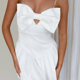 Spring Dance Flounce Hem Bow Dress White