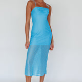 Lazy Daisy Flower Strap Midi Dress Blue