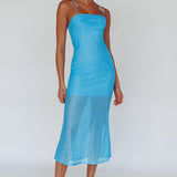 Lazy Daisy Flower Strap Midi Dress Blue