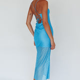 Lazy Daisy Flower Strap Midi Dress Blue