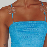 Lazy Daisy Flower Strap Midi Dress Blue