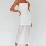 Lazy Daisy Flower Strap Midi Dress White