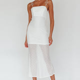 Lazy Daisy Flower Strap Midi Dress White