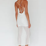 Lazy Daisy Flower Strap Midi Dress White