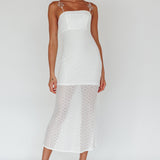 Lazy Daisy Flower Strap Midi Dress White