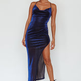 Moonstone Side Split Strappy Back Midi Dress Blue
