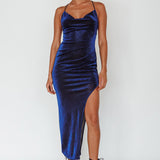 Moonstone Side Split Strappy Back Midi Dress Blue