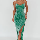 Moonstone Side Split Strappy Back Midi Dress Green