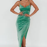 Moonstone Side Split Strappy Back Midi Dress Green