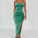 Moonstone Side Split Strappy Back Midi Dress Green