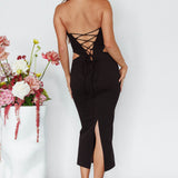 Dragonfly Lace-up Back Midi Dress Black