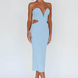 Dragonfly Lace-up Back Midi Dress Blue