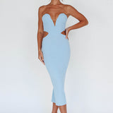 Dragonfly Lace-up Back Midi Dress Blue