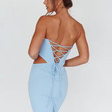 Dragonfly Lace-up Back Midi Dress Blue
