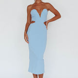 Dragonfly Lace-up Back Midi Dress Blue