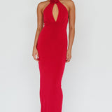 Simha Rose Halterneck Midi Dress Red