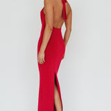 Simha Rose Halterneck Midi Dress Red
