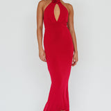 Simha Rose Halterneck Midi Dress Red
