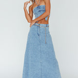 Romcom Halterneck Crop Top Denim Blue