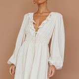 Carnivale Balloon Sleeve Ruffle Mini Dress Oat