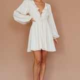 Carnivale Balloon Sleeve Ruffle Mini Dress Oat