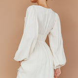 Carnivale Balloon Sleeve Ruffle Mini Dress Oat