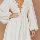 Carnivale Balloon Sleeve Ruffle Mini Dress Oat