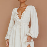 Carnivale Balloon Sleeve Ruffle Mini Dress Oat