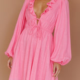Carnivale Balloon Sleeve Ruffle Mini Dress Pink